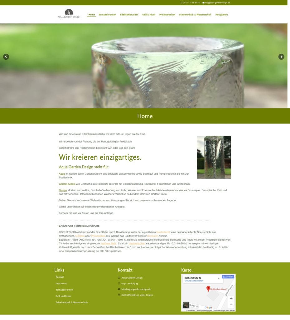 Firmenwebseite von Aqua Garden Design